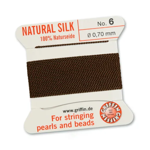 Brown Griffin Silk Thread with Needle, Size 6, 0.7mm dia. 2m long Brown Griffin Silk Thread with Needle, Size 6, 0.7mm dia. 2m long
