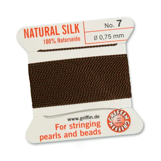 Brown Griffin Silk Thread with Needle, Size 7, 0.75mm dia. 2m long Brown Griffin Silk Thread with Needle, Size 7, 0.75mm dia. 2m long