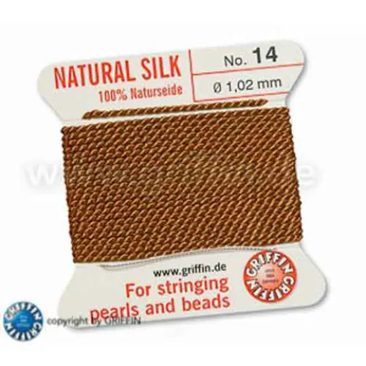 Cornelian Griffin Silk Thread with Needle, Size 14, 1.02mm dia. 2m long Cornelian Griffin Silk Thread with Needle, Size 14, 1.02mm dia. 2m long