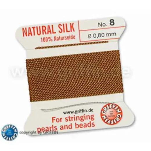 Cornelian Griffin Silk Thread with Needle, Size 8, 0.80mm dia. 2m long Cornelian Griffin Silk Thread with Needle, Size 8, 0.80mm dia. 2m long