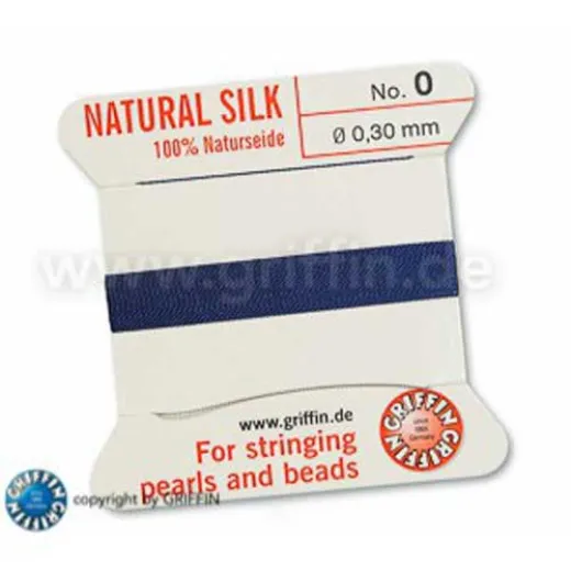 Dark Blue Griffin Silk Thread with Needle, size 0, 0.30mm dia. 2m long Dark Blue Griffin Silk Thread with Needle, size 0, 0.30mm dia. 2m long