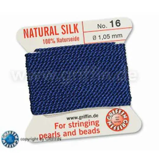 Dark Blue Griffin Silk Thread with Needle, size 16, 1.05mm dia. 2m long Dark Blue Griffin Silk Thread with Needle, size 16, 1.05mm dia. 2m long