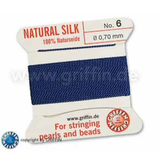 Dark Blue Griffin Silk Thread with Needle, size 6, 0.7mm dia. 2m Dark Blue Griffin Silk Thread with Needle, size 6, 0.7mm dia. 2m