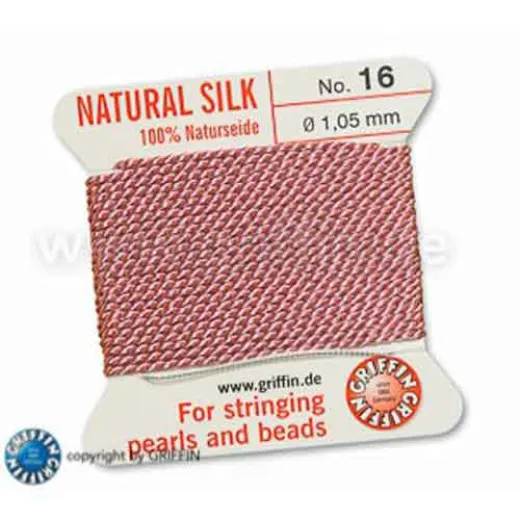Dark Pink Griffin Silk Thread with Needle, size 16, 1.05mm dia. 2m long Dark Pink Griffin Silk Thread with Needle, size 16, 1.05mm dia. 2m long