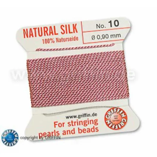 Dark Pink Griffin Silk Thread with Needle, size 10, 0.90mm dia. 2m long Dark Pink Griffin Silk Thread with Needle, size 10, 0.90mm dia. 2m long