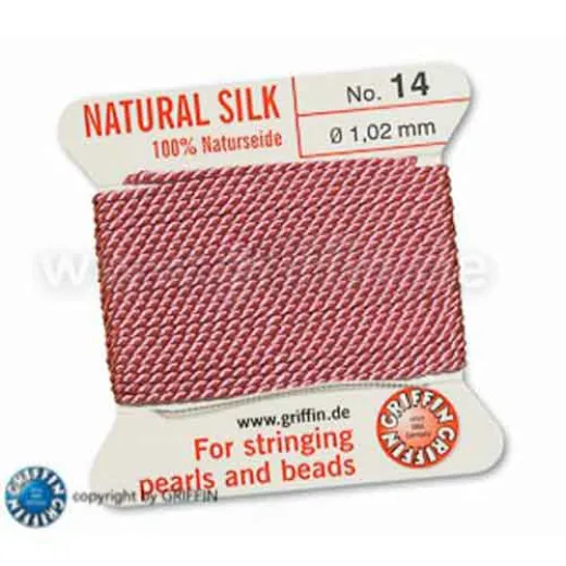 Dark Pink Griffin Silk Thread with Needle, Size 14, 1.02mm dia. 2m long Dark Pink Griffin Silk Thread with Needle, Size 14, 1.02mm dia. 2m long