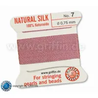 Dark Pink Griffin Silk Thread with Needle, size  7, 0.75mm dia. 2m long