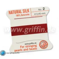 Garnet Griffin Silk Thread with Needle, Size 2, 0.45mm dia. 2m long