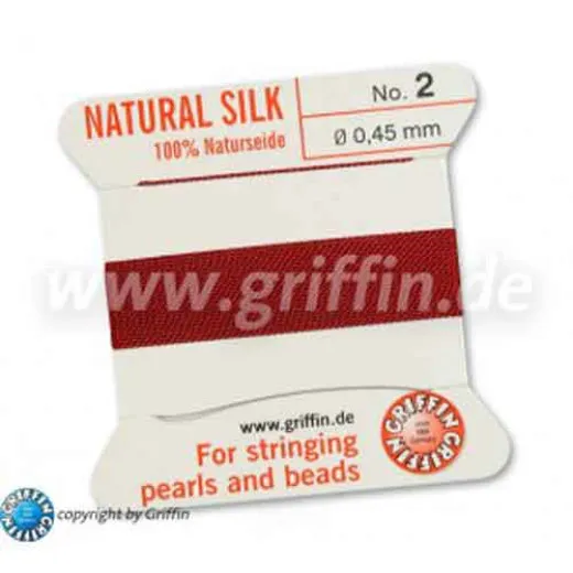 Garnet Griffin Silk Thread with Needle, Size 2, 0.45mm dia. 2m long