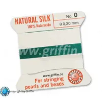 Green Griffin Silk Thread with Needle, Size 0, 0.30mm dia. 2m long
