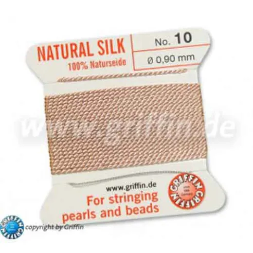 Light Pink Griffin Silk Thread with Needle, Size 10, 0.90mm dia. 2m long Light Pink Griffin Silk Thread with Needle, Size 10, 0.90mm dia. 2m long