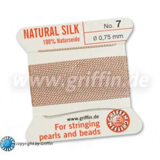 Light Pink Griffin Silk Thread with Needle, Size 8, 0.80mm dia. 2m long Light Pink Griffin Silk Thread with Needle, Size 8, 0.80mm dia. 2m long