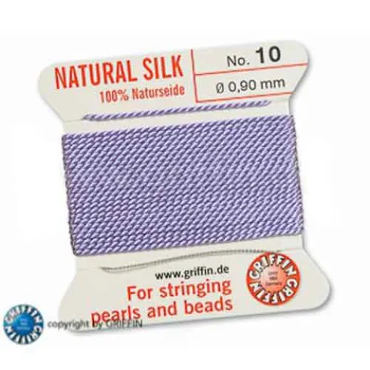 Lilac Griffin Silk Thread with Needle, Size 10, 0.90mm dia. 2m long Lilac Griffin Silk Thread with Needle, Size 10, 0.90mm dia. 2m long