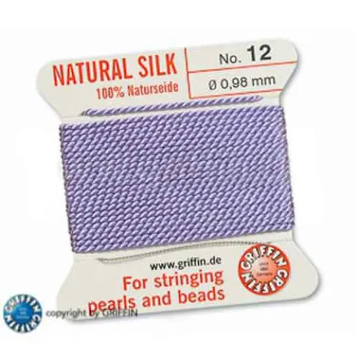 Lilac Griffin Silk Thread with Needle, Size 12, 0.98mm dia. 2m long Lilac Griffin Silk Thread with Needle, Size 12, 0.98mm dia. 2m long