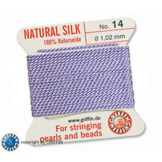 Lilac Griffin Silk Thread with Needle, Size 14, 1.02mm dia. 2m long Lilac Griffin Silk Thread with Needle, Size 14, 1.02mm dia. 2m long