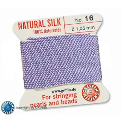 Lilac Griffin Silk Thread with Needle, Size 16, 1.05mm dia. 2m long Lilac Griffin Silk Thread with Needle, Size 16, 1.05mm dia. 2m long