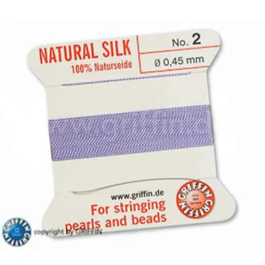 Lilac Griffin Silk Thread with Needle, Size 2, 0.45mm dia. 2m long Lilac Griffin Silk Thread with Needle, Size 2, 0.45mm dia. 2m long