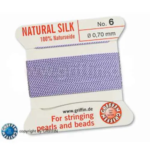 Lilac Griffin Silk Thread with Needle, Size 6, 0.7mm dia. 2m long Lilac Griffin Silk Thread with Needle, Size 6, 0.7mm dia. 2m long