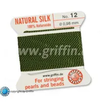 Olive Griffin Silk Thread with Needle, Size 12, 0.98mm dia. 2m long