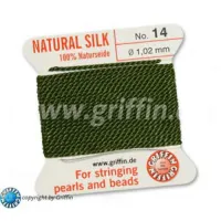 Olive Griffin Silk Thread with Needle, Size 14, 1.02mm dia. 2m long