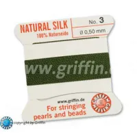 Olive Griffin Silk Thread with Needle, Size 3, 0.50mm dia. 2m long