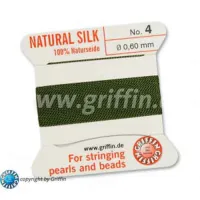 Olive Griffin Silk Thread with Needle, Size 4, 0.60mm dia. 2m long