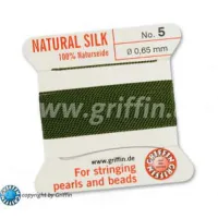Olive Griffin Silk Thread with Needle, Size 5, 0.65mm dia. 2m long
