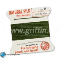 Olive Griffin Silk Thread with Needle, Size 8, 0.80mm dia. 2m long