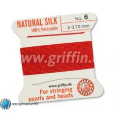 Red Griffin Silk Thread with Needle, Size 6, 0.7mm dia. 2m long