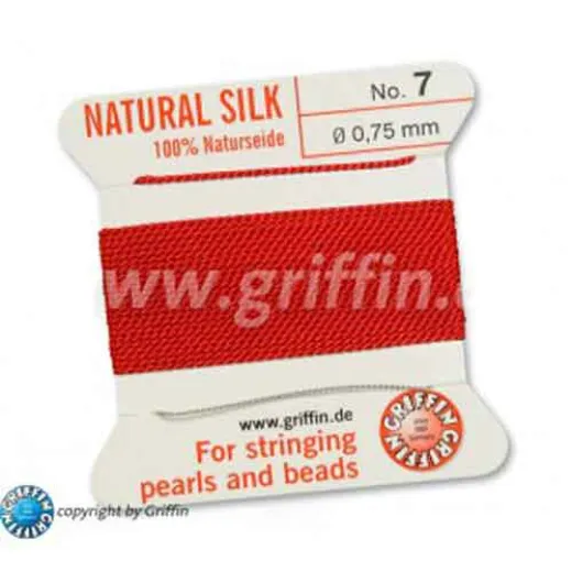 Red Griffin Silk Thread with Needle, Size 7, 0.75mm dia. 2m long Red Griffin Silk Thread with Needle, Size 7, 0.75mm dia. 2m long