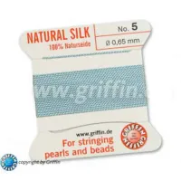 Turquoise Griffin Silk Thread with Needle, Size 5, 0.65mm dia. 2m long