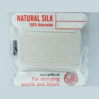 White Griffin Silk Thread with Needle, Size 6, 0.7mm dia. 2m long