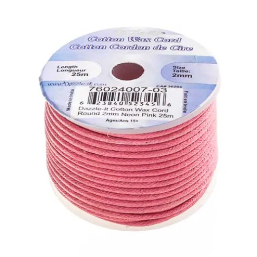 2mm Waxed Cotton Cord, Neon Pink,4.5m 2mm Waxed Cotton Cord, Neon Pink,4.5m