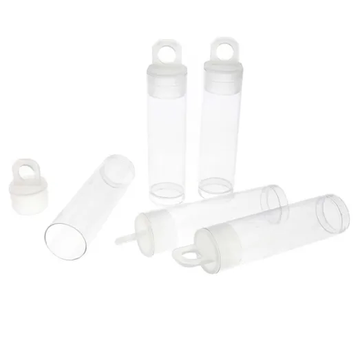 2 x 9/16 inch clear plastic bead storage tube with push-fit lid, pack of 10