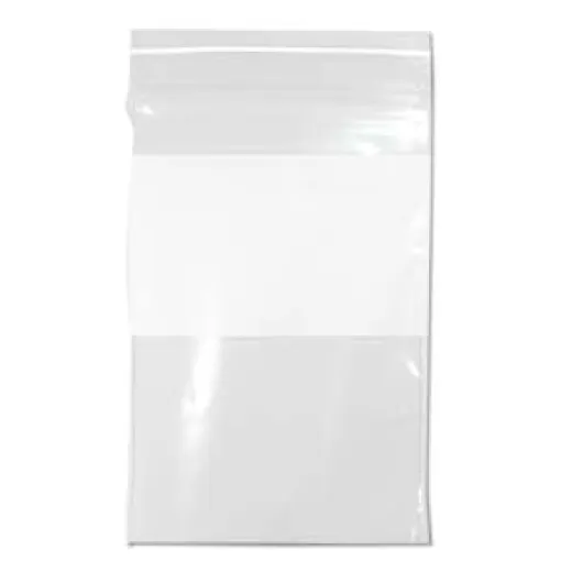 50mm x 75mm Clear re-sealable zippit seal bag, with write-on label, pack of 100 bags 50mm x 75mm Clear re-sealable zippit seal bag, with write-on label, pack of 100 bags