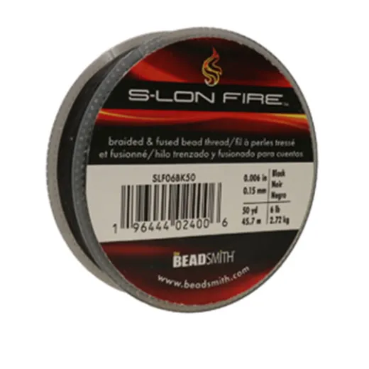 S-Lon Fire Braided and Fused Beading Thread, Black, 6lb, 50yds S-Lon Fire Braided and Fused Beading Thread, Black, 6lb, 50yds