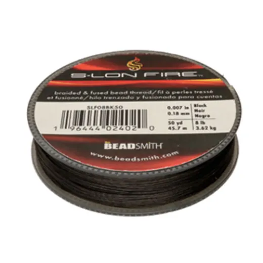 S-Lon Fire Braided and Fused Beading Thread, Black, 8lb, 50yds S-Lon Fire Braided and Fused Beading Thread, Black, 8lb, 50yds