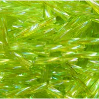 2 x 12mm Miyuki Twisted Bugles, Chartreuse Green AB, Approx 10 Grams