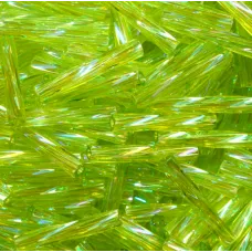 2 x 12mm Miyuki Twisted Bugles, Chartreuse Green AB, Approx 10 Grams