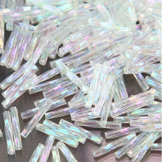 2 x 12mm Miyuki Twisted Bugles, Crystal AB, Approx 10 Grams 2 x 12mm Miyuki Twisted Bugles, Crystal AB, Approx 10 Grams