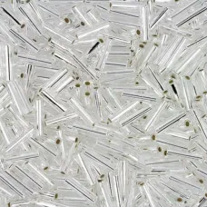 6mm Miyuki Bugles, Crystal Silver Lined, Bulk 250Grams