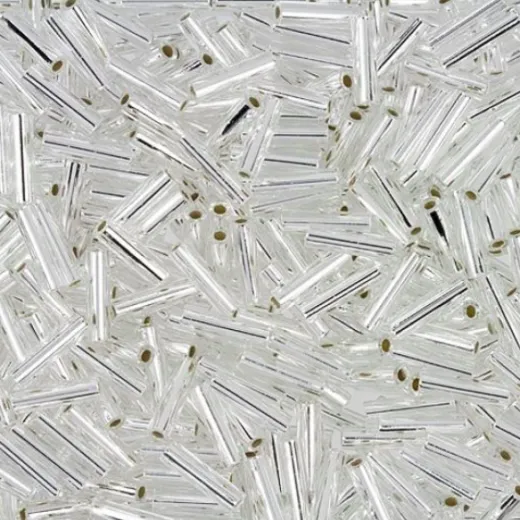 6mm Miyuki Bugles, Crystal Silver Lined, Bulk 250Grams