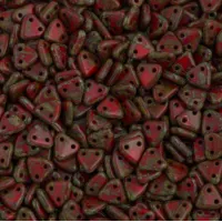 Opaque Red Picasso Czechmate Triangle Beads, approx 8g