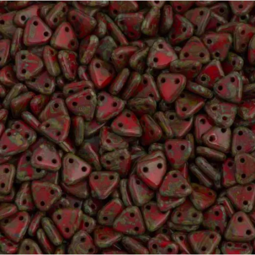 Bulk Bag Opaque Red Picasso Czechmate Triangle Beads, approx 100g Bulk Bag Opaque Red Picasso Czechmate Triangle Beads, approx 100g