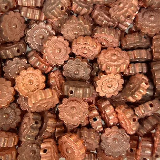 11mm Fancy Flat Designed Flower Bead, Antique Copper Plated, Pack of 5 11mm Fancy Flat Designed Flower Bead, Antique Copper Plated, Pack of 5
