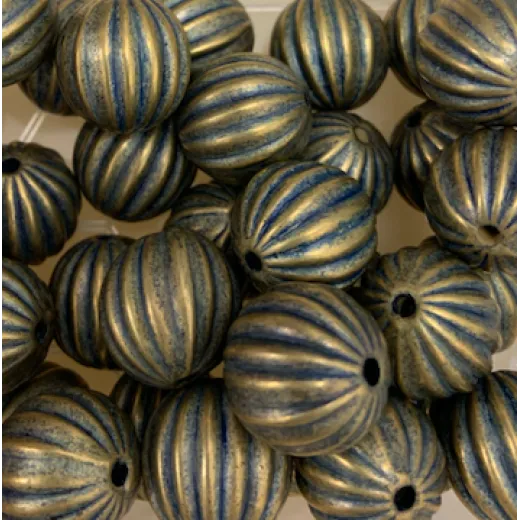 18mm Blue Denim Brass Onion Beads, Pack of 4 18mm Blue Denim Brass Onion Beads, Pack of 4