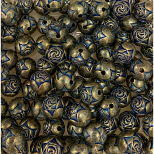 8mm Rose Blue Patina Brass Bead, Pack of 10