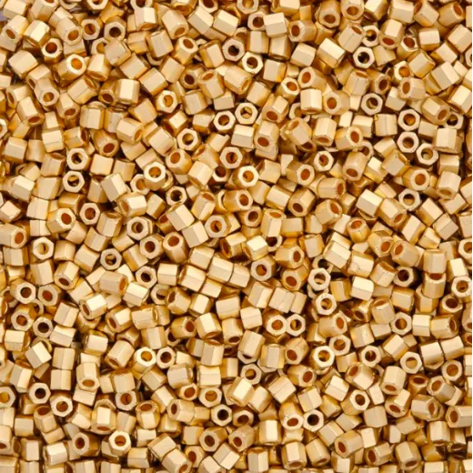 Size 11/0 Miyuki Cut Seed Beads, Matte 24kt Gold Plated, Colour 0191F, Approx 5.2 Grams Size 11/0 Miyuki Cut Seed Beads, Matte 24kt Gold Plated, Colour 0191F, Approx 5.2 Grams