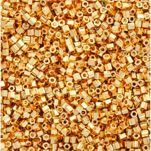 Size 8/0 Miyuki Cut Seed Beads, 24Kt Gold Plate, Colour 0191, Approx 5.2 Grams Size 8/0 Miyuki Cut Seed Beads, 24Kt Gold Plate, Colour 0191, Approx 5.2 Grams