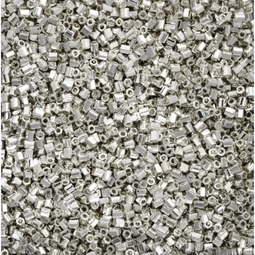 Size 8/0 Miyuki Cut Seed Beads, Sterling Silver Plated, Colour 0961, Approx 8.2 Grams Size 8/0 Miyuki Cut Seed Beads, Sterling Silver Plated, Colour 0961, Approx 8.2 Grams